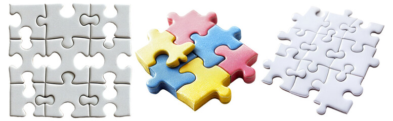 Fototapeta premium Colorful Puzzle Pieces on a White Background Isolated on Transparent Background