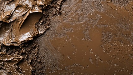Smooth and textured dark brown mud surface with various shades