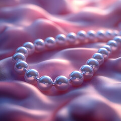 Pearl Necklace on Pink Fabric - 3D Illustration