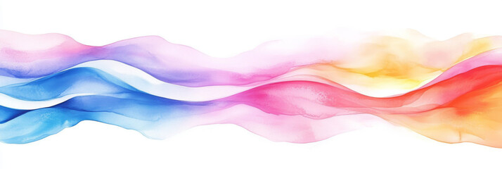 Obraz premium Abstract watercolor waves in shades of blue, pink, red, and yellow.
