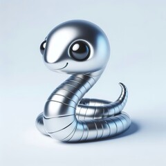 Fototapeta premium a cute and hip silver shinny metallic futuristic snake character