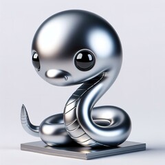 a cute and hip silver shinny metallic futuristic snake character