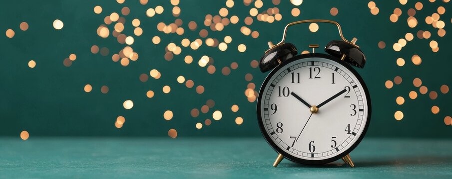 Countdown clock with fireworks exploding in the background, New Year's Eve excitement, deep focus on every moment 