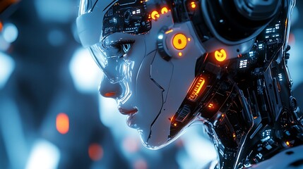 Innovative cyborg design showcasing natural elements and glowing eyes design