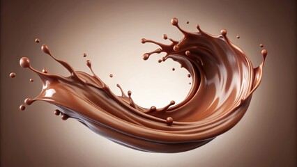 Hot chocolate splashing in curve shape render on translucent background