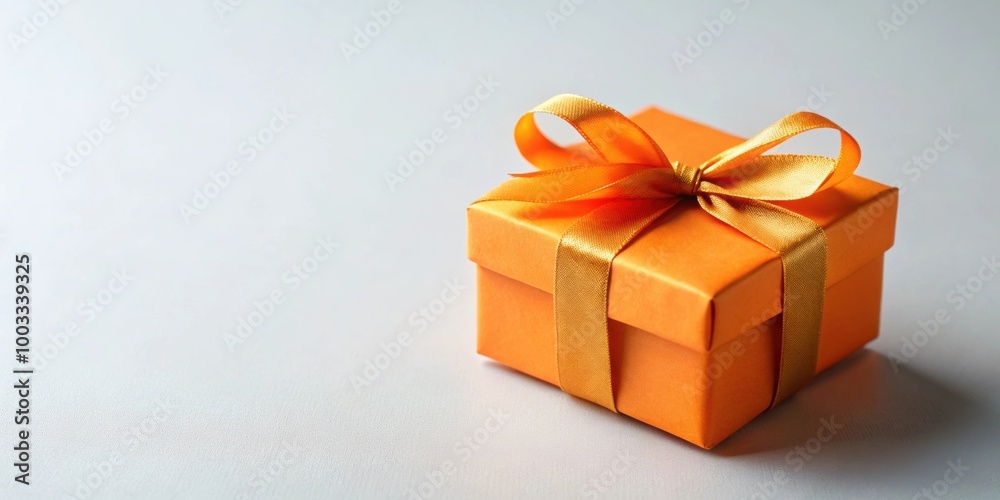 Wall mural Small orange gift box with ribbon on plain background, orange, gift, box, ribbon, present, surprise, celebration