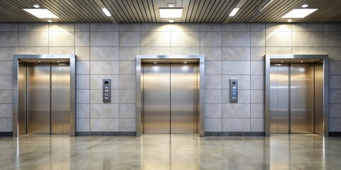 Naklejka premium Elevator doors open and close in a lobby, elevator, doors, open, closed, lobby, modern, architecture, building, interior