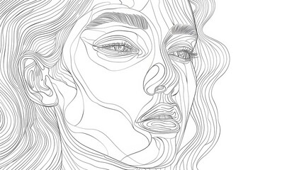 Fototapeta premium Elegant Monochrome Portrait of Captivating Feminine Face in Line Drawing Style