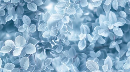 Frost-covered small leaf wall, delicate ice patterns, cold winter tones, soft light, creating a calm, peaceful scene.