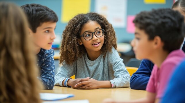 Classroom Discussions Capture students actively participating in a classroom discussion, engaged and eager to learn on the first day.