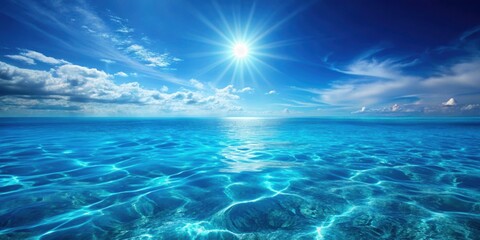 Obraz premium Blue ocean water shimmering under sunlight, sea, water, blue, ocean, waves, sunlight, sparkling, reflections