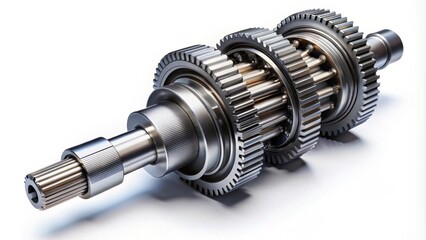 Shaft with gears from the gearbox isolated Rendering, Shaft, gears, gearbox, mechanical, equipment