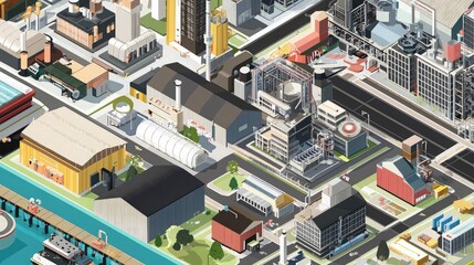 Obraz premium Isometric Illustration of an Industrial City