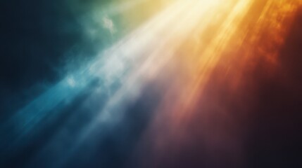 Abstract light beams softly radiating from the center, with cool-toned colors fading into the dark edges.