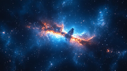 A vibrant nebula shines in the deep space.