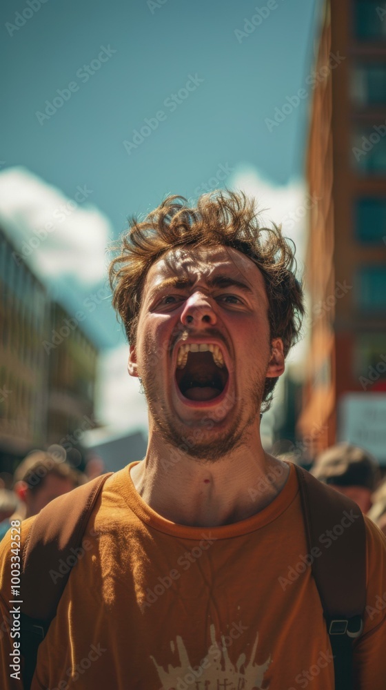 Wall mural A man shouts with his mouth open. AI.