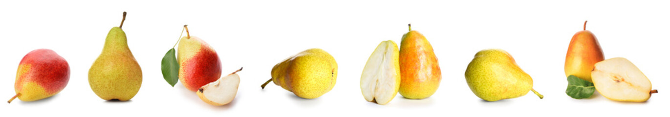 Set of many ripe pears isolated on white