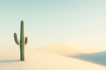 Minimal desert scene with single cactus