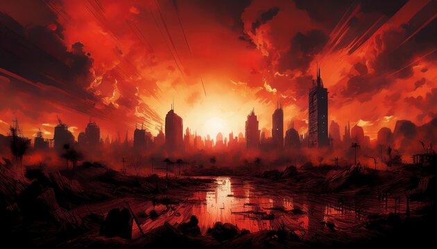 Bombed city illustration