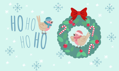 Ho Ho Ho Christmas Wreath with Birds, Candy Canes, and Snowflakes