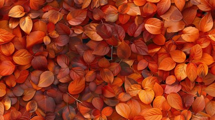 Autumn wall of small leaves, rustic oranges and earthy browns, gentle light, nature's mosaic, perfect for fall-themed designs.