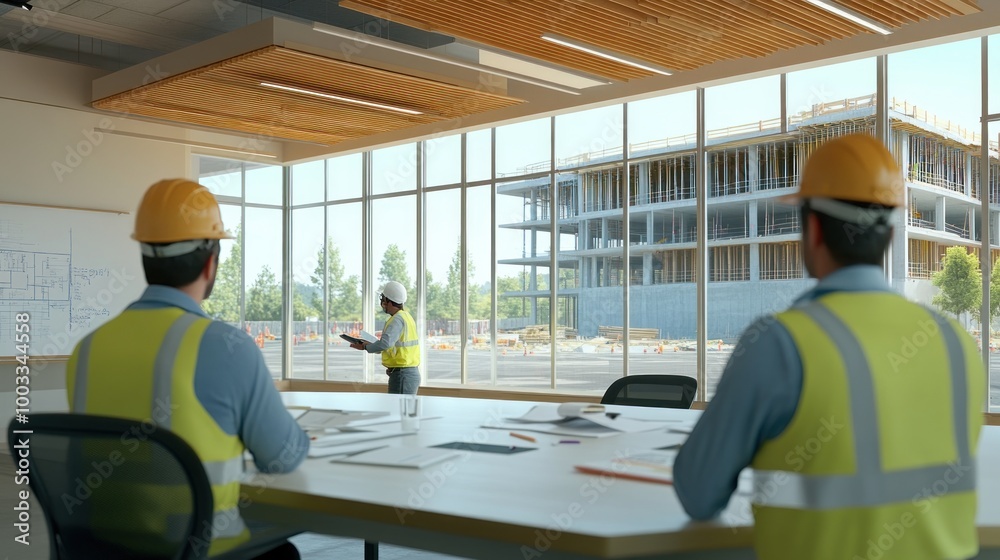 Wall mural generate a photo realistic image of a scope definition meeting for a construction project, with scop
