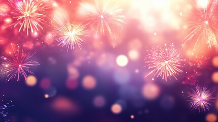 Fototapeta premium Pink and Yellow Fireworks Against a Blurred Purple Background