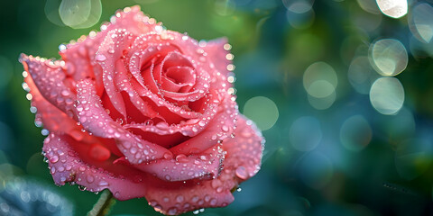 Dewy Pink Rose with Bokeh Background - Closeup Photography