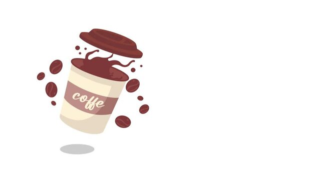 cartoon animation illustration of a coffee cup drink. floating coffee drink, alpha channel background, looping animation