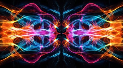 Bright neon light streaks crisscrossing over a black background, creating an energetic abstract pattern.