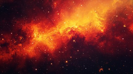 Fototapeta premium A cosmic storm of glowing red and yellow gases in a vast nebula, illuminated by distant stars.