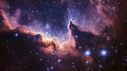 Fototapeta premium A dark nebula, casting shadows over bright stars, creating an eerie and mysterious space scene.
