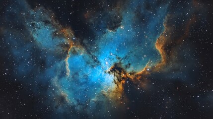 Fototapeta premium A majestic nebula in shades of blue and teal, forming intricate cosmic patterns among the stars.