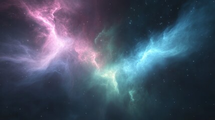 Obraz premium A nebula cloud in soft pastel colors, with wisps of pink, blue, and green gas illuminated by starlight.