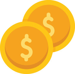 This vector illustration features two gold coins with a dollar sign, representing concepts like wealth, savings, and financial success