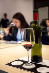 Wine Tasting Session with Red Wine Glass and Bottle