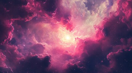 Obraz premium The heart of a nebula, with a star being born amid glowing pink and purple clouds of gas.