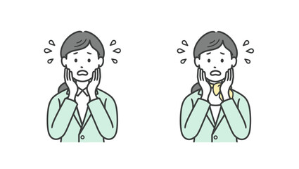 困って焦る女性ビジネスマンの上半身イラスト