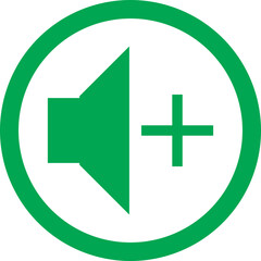 Obraz premium Green Volume Up Icon: A simple and modern green volume up icon. Perfect for websites, apps, and other digital projects. The icon is designed with a plus sign inside a circle.