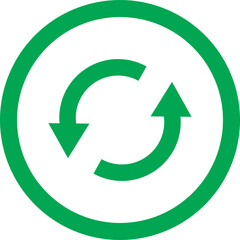 Green Circle Refresh Icon: A circular green icon with a refresh symbol, symbolizing renewal, restart, and progress. Perfect for website design, mobile app development, and user interface elements.