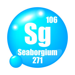 Seaborgium icon. Sg chemical element. Atomic number 106. Mass 271. Blue sphere.
