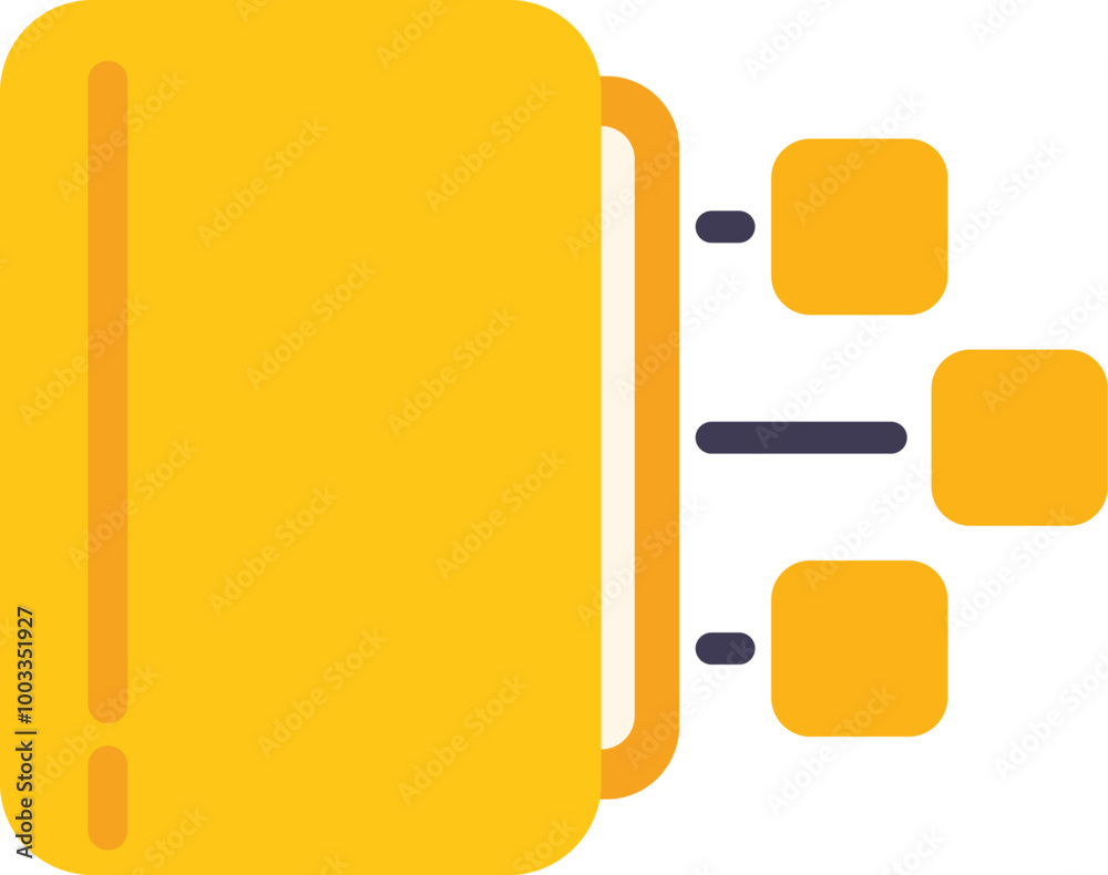 Poster minimalist illustration of a book generating a flowchart, symbolizing data analysis and information 