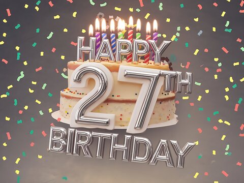 Happy 27th Birthday with Confetti and Balloons