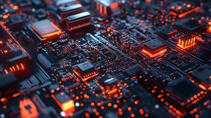 Obraz premium 2d illustration Abstract futuristic electronic circuit technology background. 