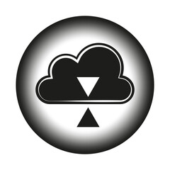 Cloud download icon. Black and white symbol. Gradient circular background. Minimalist vector design.