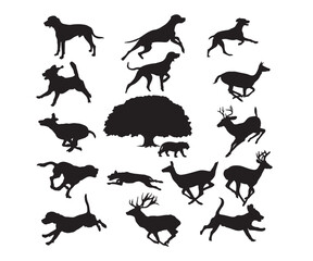 Print Hounds hunting deer Silhouette, Hound Dogs Chasing Deer EPS: Dogs Running Deer EPS, Hunting deer EPS: