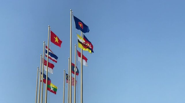 National flag of Association of Southeast Asian Nations (or ASEAN), Fluttering in the Wind.