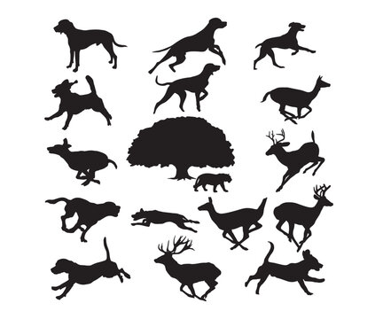 Print Hounds hunting deer Silhouette, Hound Dogs Chasing Deer EPS: Dogs Running Deer EPS, Hunting deer EPS:
