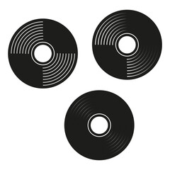 Vinyl record icon. Black circular disc. Grooved music pattern. Vector illustration.