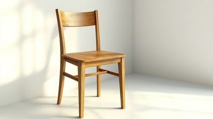 Minimalist wooden chair with a sleek design on a white background. The natural wood grain and simple structure emphasize its modern aesthetic, making it an ideal piece for interior decor or furniture 